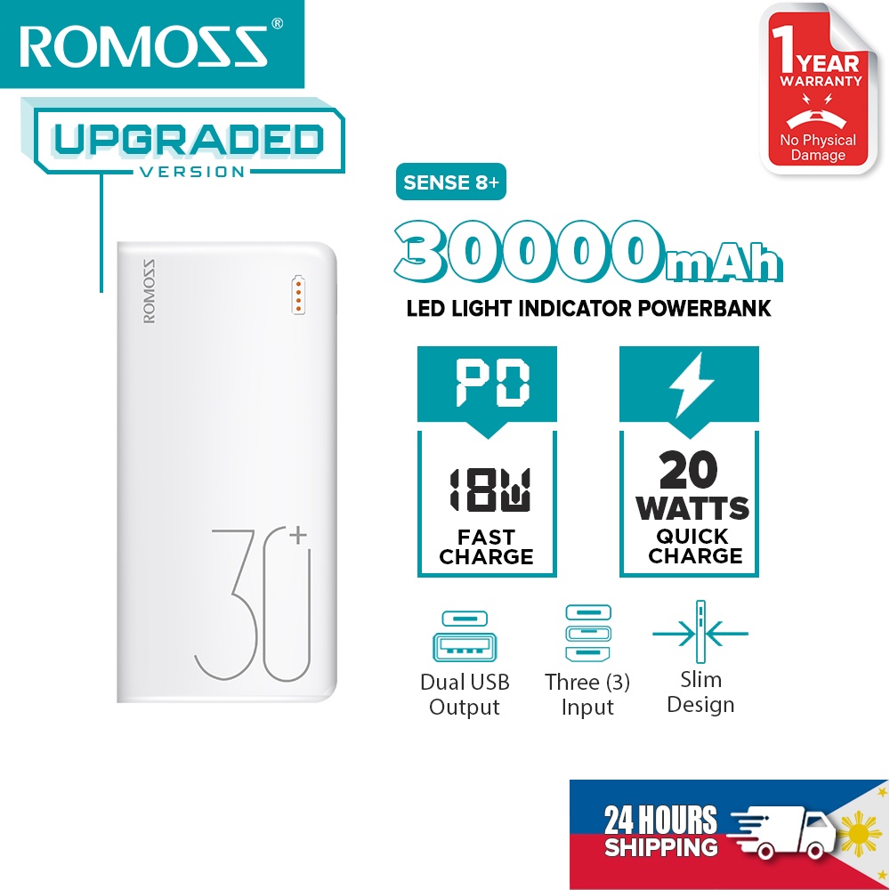 Romoss Sense 8 Plus 30000mAh / 26800mAh QC 3.0 / Sense 8F 22.5W Super Fast  Charge Type-C Power Bank