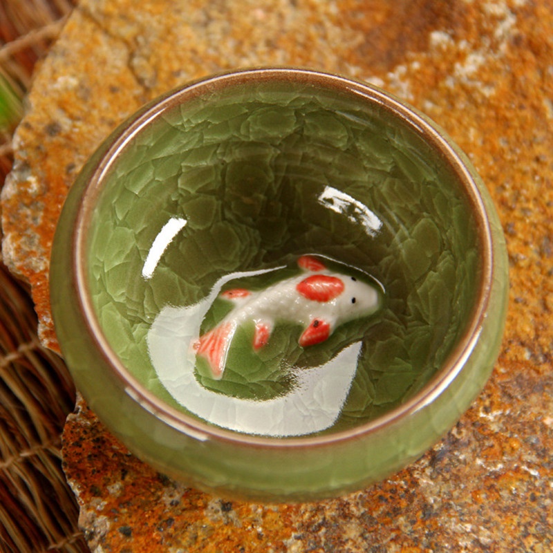 Colorful Ice-Crackle Porcelain 8 Colors Tea Cup With Fish Pattern ...