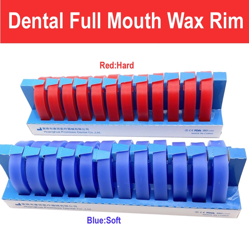 Dental Denture Base Full Mouth Wax Rim Red Blue Wax Block U Shape Hard 