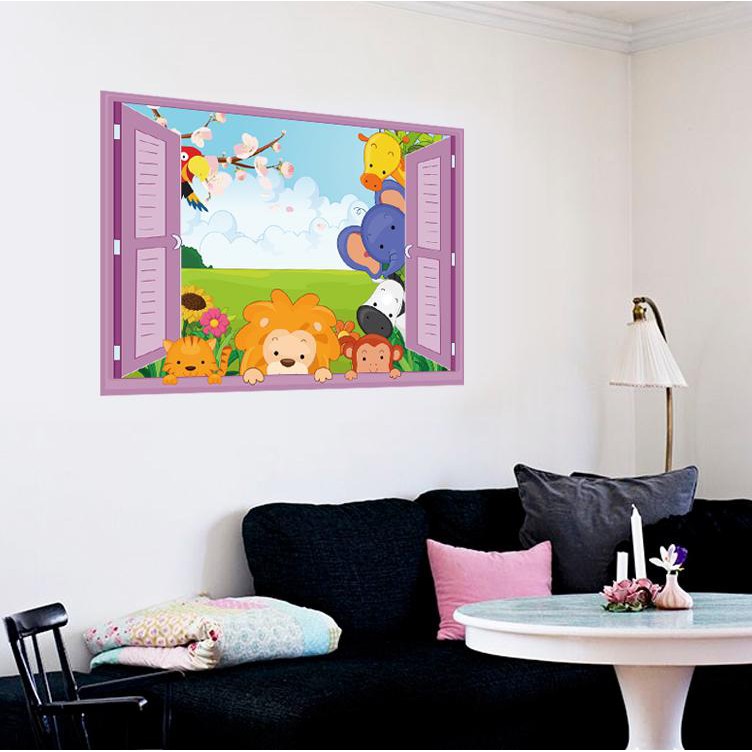 3D fake window cartoon wall sticker bedroom living room study TV sofa ...