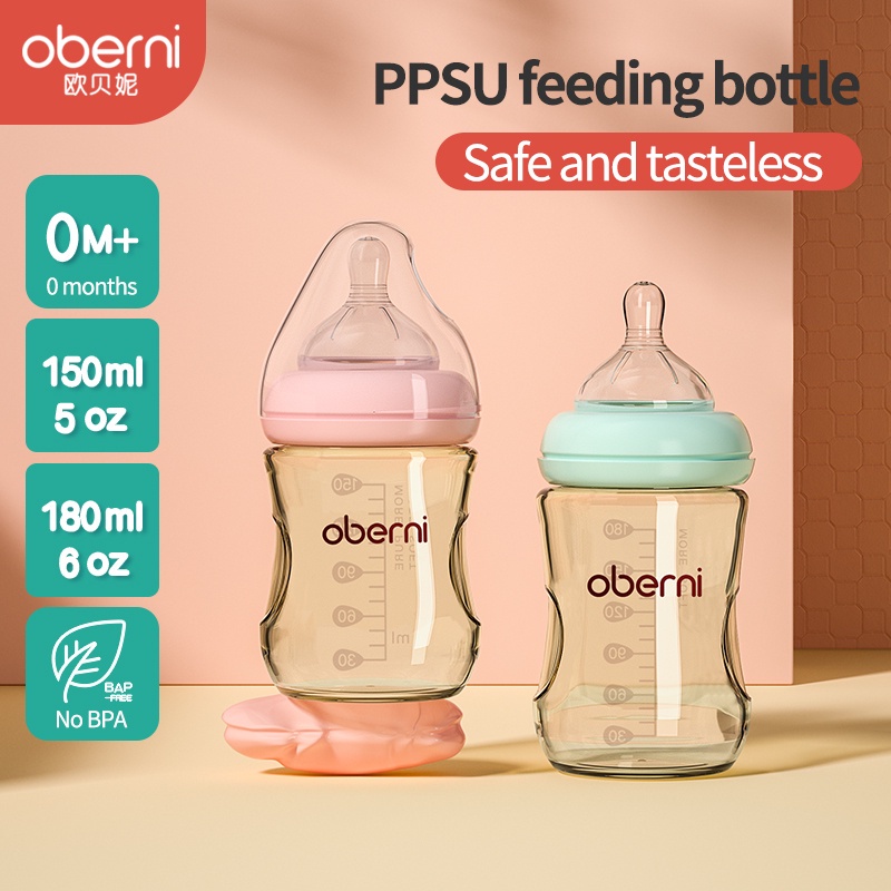 Oberni Baby Bottle New Born Feeding Nursing Ppsu Milk Anti Fall And  Anti-Choking 0-6 Months 150ml 180ml
