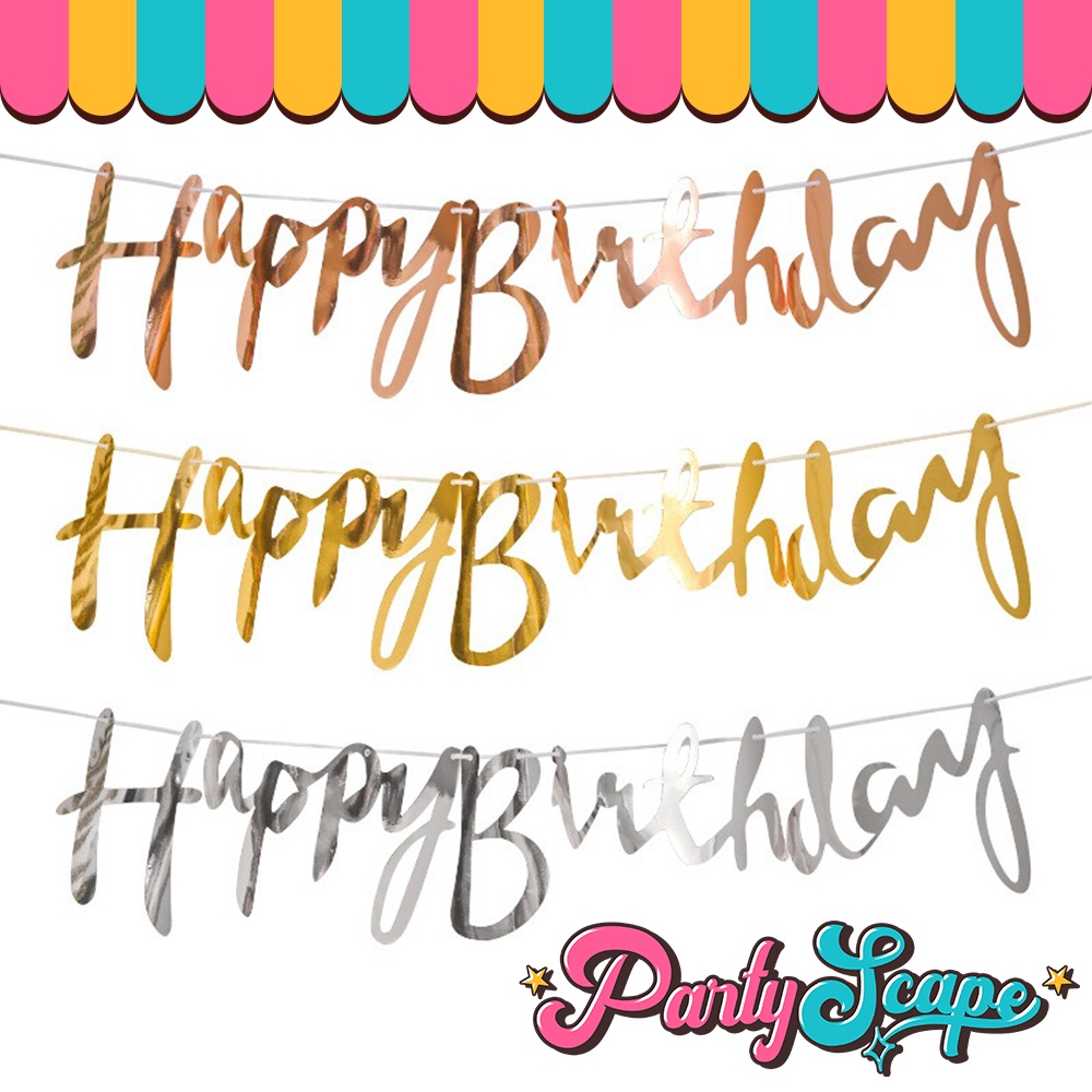 PartyScape Happy Birthday Cursive Banner Foil Script Cursive Banner ...