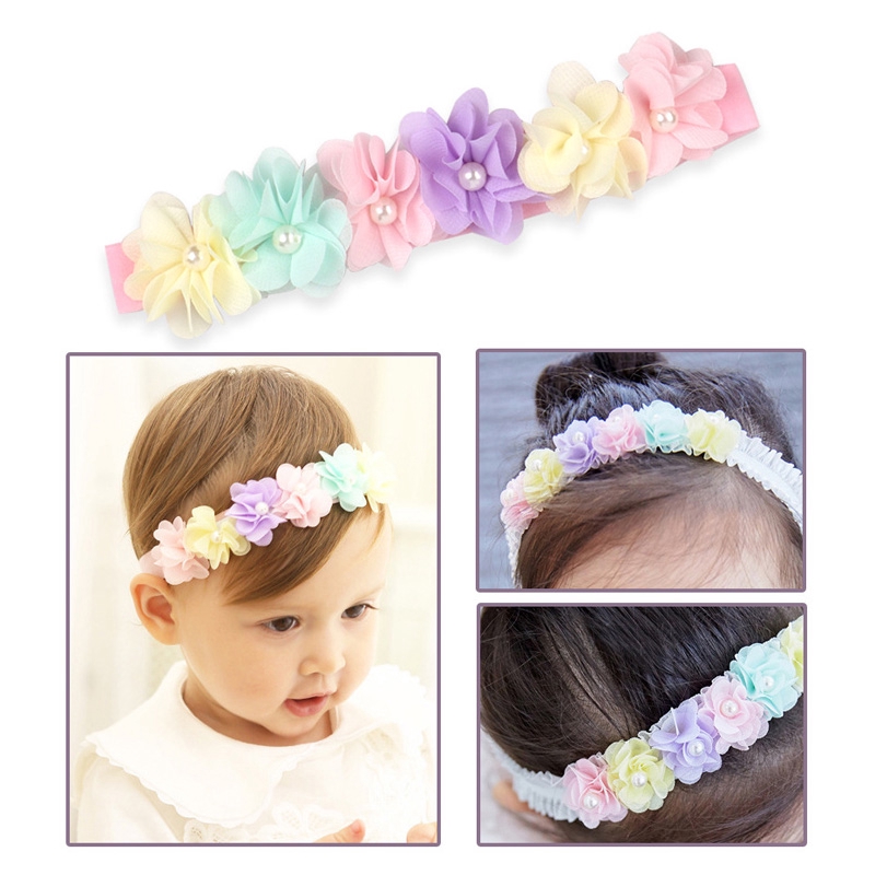 Multicolor Pastel Flower Stretchy Headband with Simulat Pearls