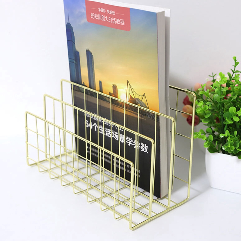 Wrought iron metal three grid bookshelf desk home organizer reading ...