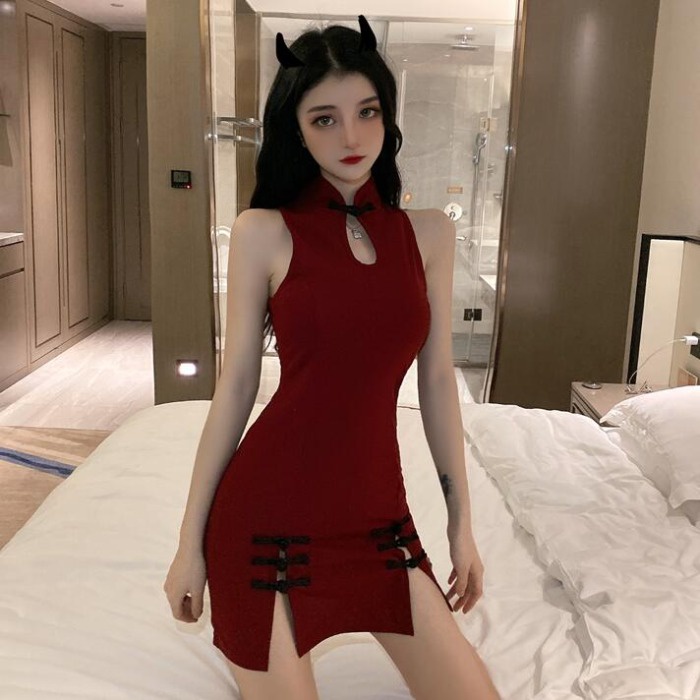 Spot s hairSummer Socialite Elegance Retro Improved Cheongsam Sexy Slit ...