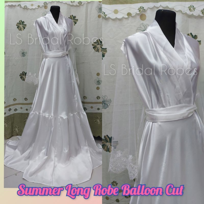 Bridal Silk Long Robes / Wedding Robe with lace Balloon Cut / Robe for Wedding Shopee Philippines