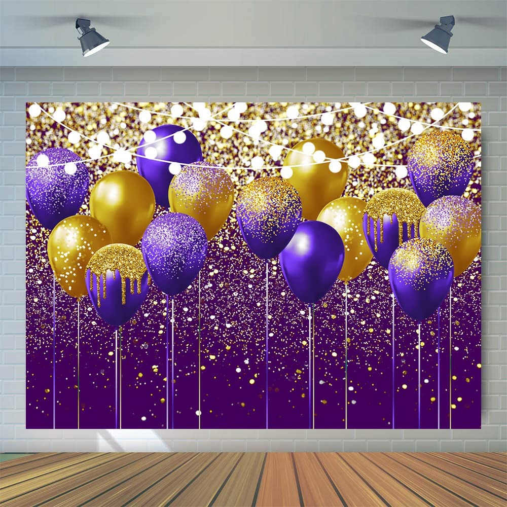 7x5FT Purple Bokeh Backdrop Happy Birthday Party Backdrop Banner Purple ...