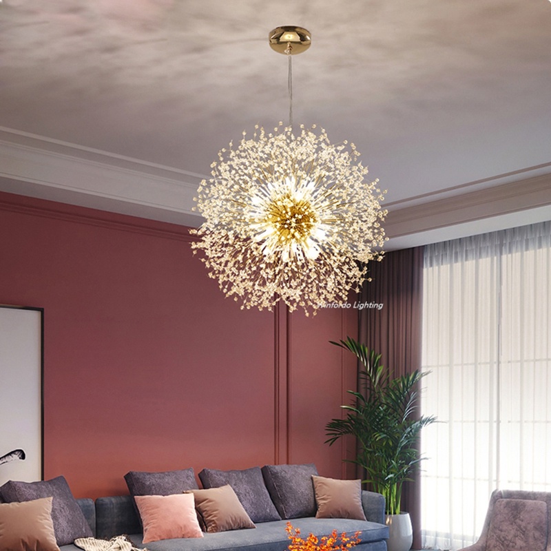 [Fast delivery] Crystal dandelion chandelier Nordic living room lamp for  lamps decor modern restaurant bedroom lighting indoor LED Flower Chandelier