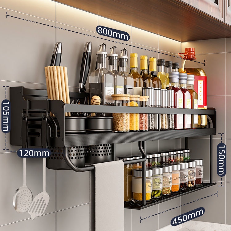 2-Tier Spice Rack Hanging Kitchen Organizer Condiments Organizer Wall ...