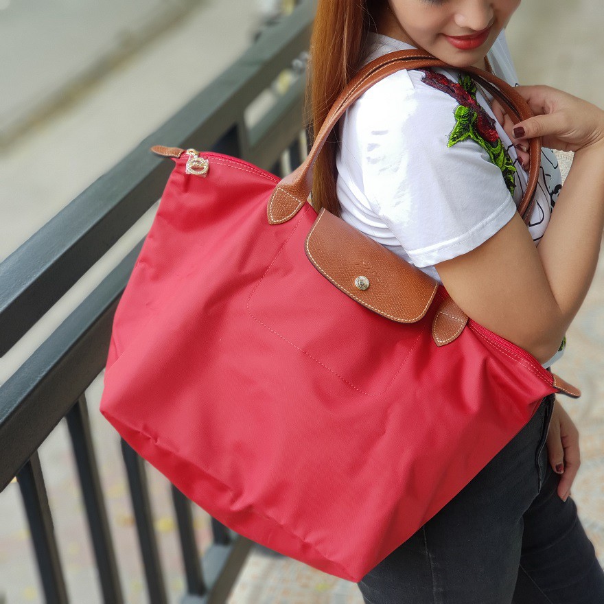 Le Pliage Large Longchamp Long Handle Red