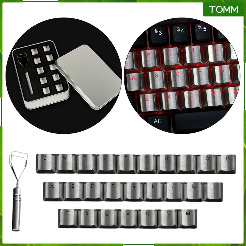 Stainless Steel Metal Keycaps Set Cross Axle DIY Compatible with Cherry