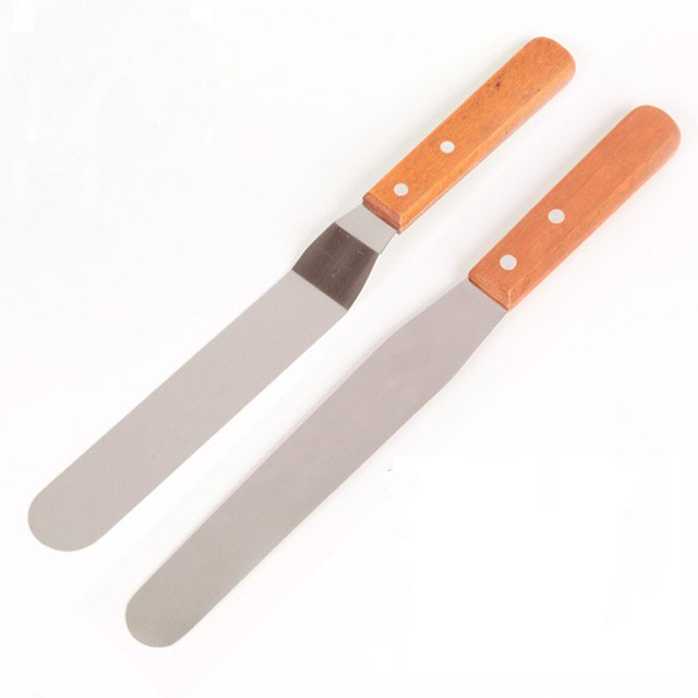 Metal Spatula with Wooden Handle Flat Straight or Angled | Shopee ...