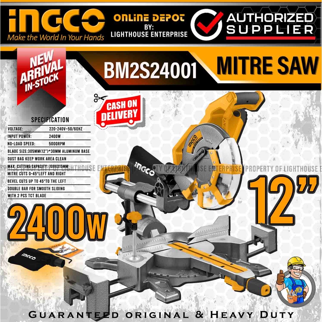 INGCO 12" 2400W Mitre Saw/Miter Saw (BM2S24001) *LIGHTHOUSE ENTERPRISE