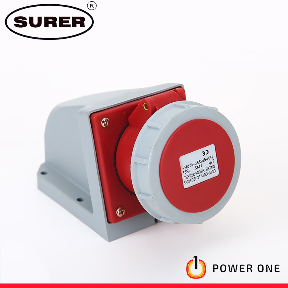 Surer 2913 Industrial Socket, Wall Mounted, 3P+E, 16A 415V, IP67 (2910 ...