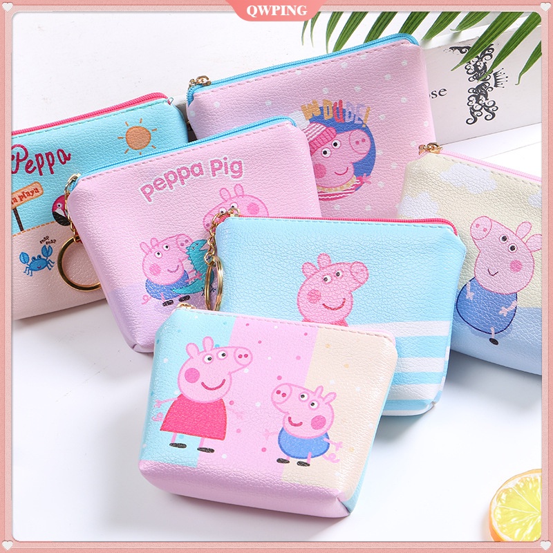 Peppa Pig Cartoon PU Coin Bag Purse Women Stripe Coin Money Card Holder ...