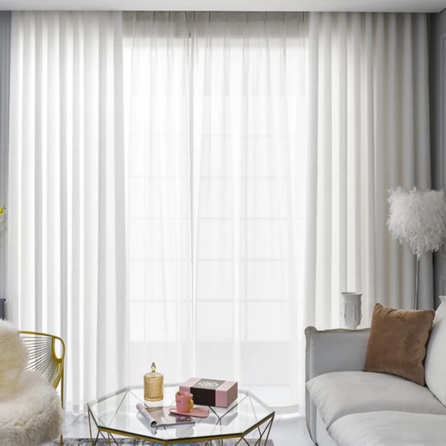 1pc White Sheer Curtains Linen Look Semi Transparent Voile Grommet ...