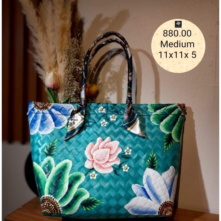 Hand painted bayong bag green floral