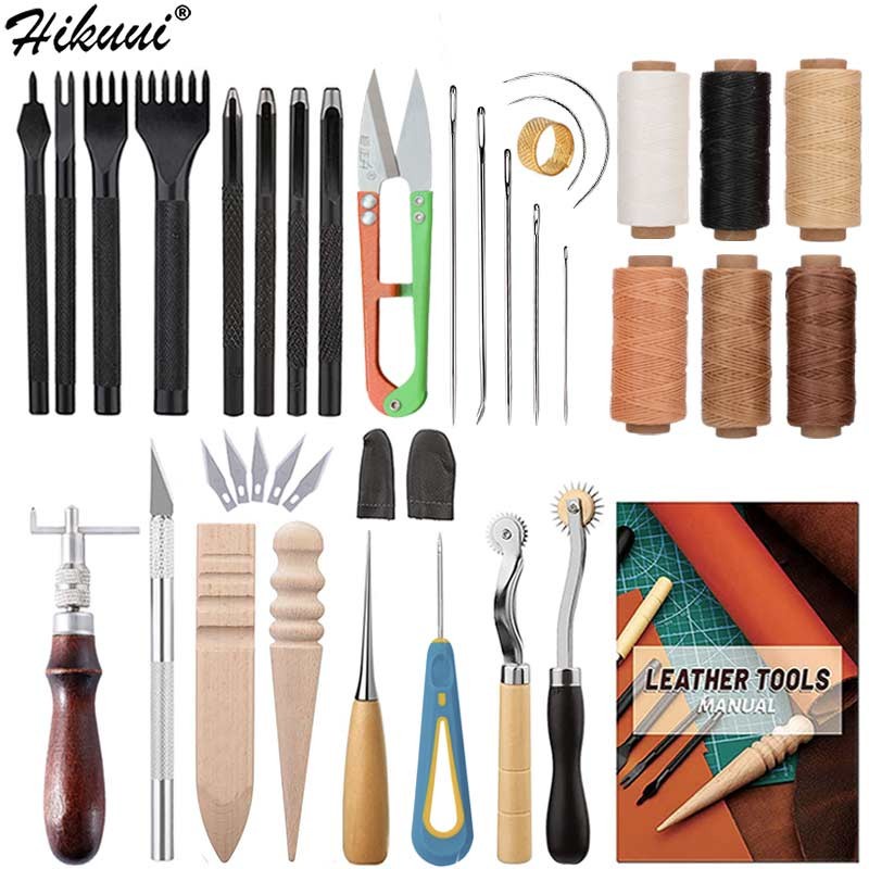 Leather Sewing Threads Hand Stitching Kit Include Waxed Cords, Needles, etc