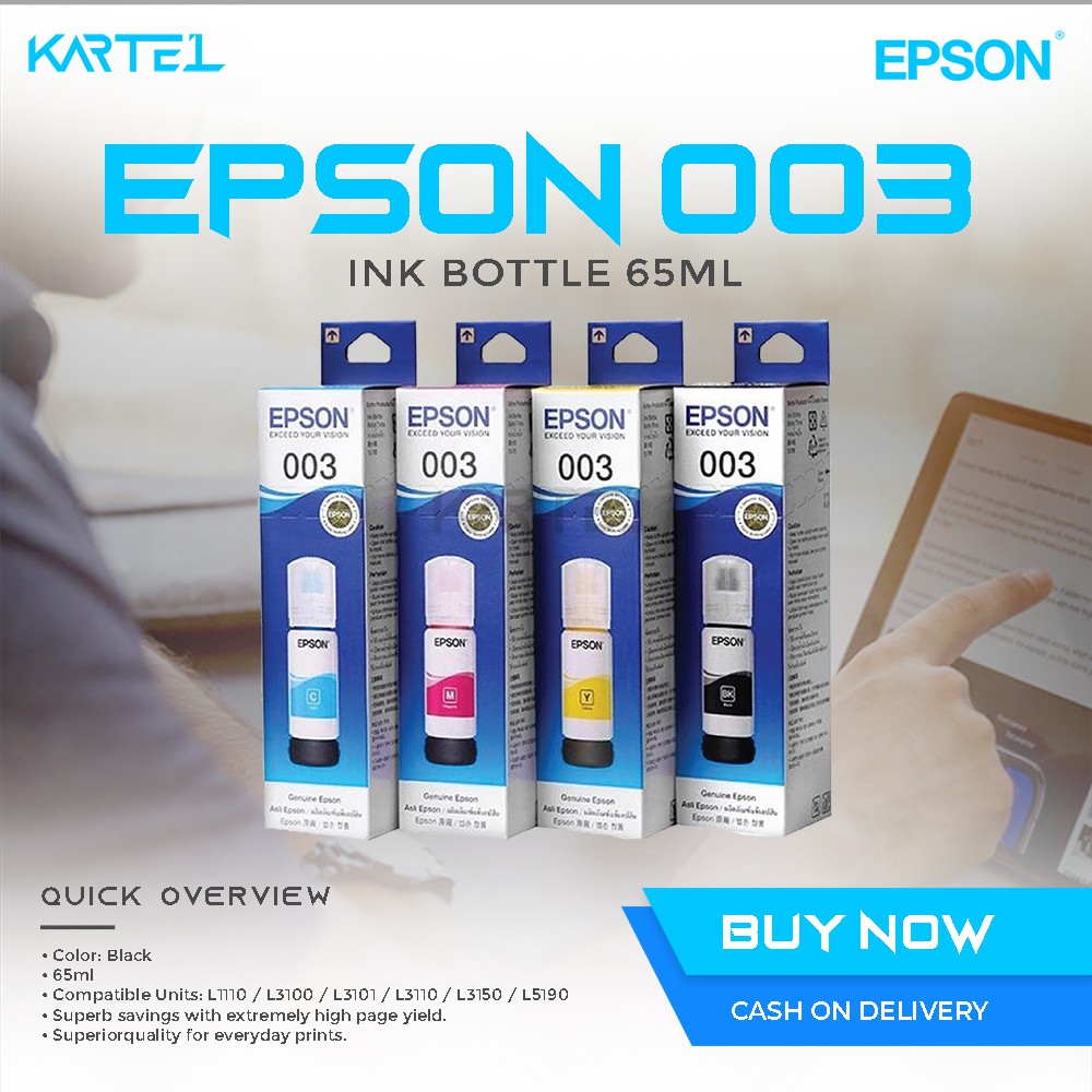 Epson 003 GENUINE ORIGINAL Ink Bottle 65ml (L1110/3100/3101/3110/3150