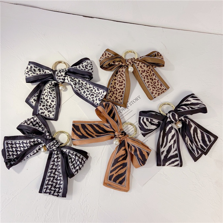 Korean Version Silk Scarf Bow Keychain Personality Pearl Bow Tie Bag ...