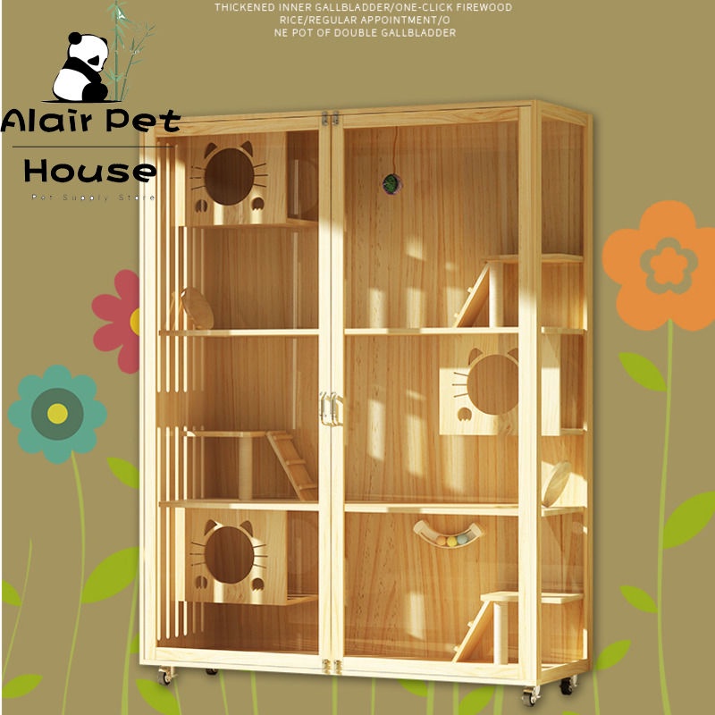 Cat Cage Villa Solid Wood Japanese Style Luxury Home Indoor Giant Cat Cage Cat House Super Large 