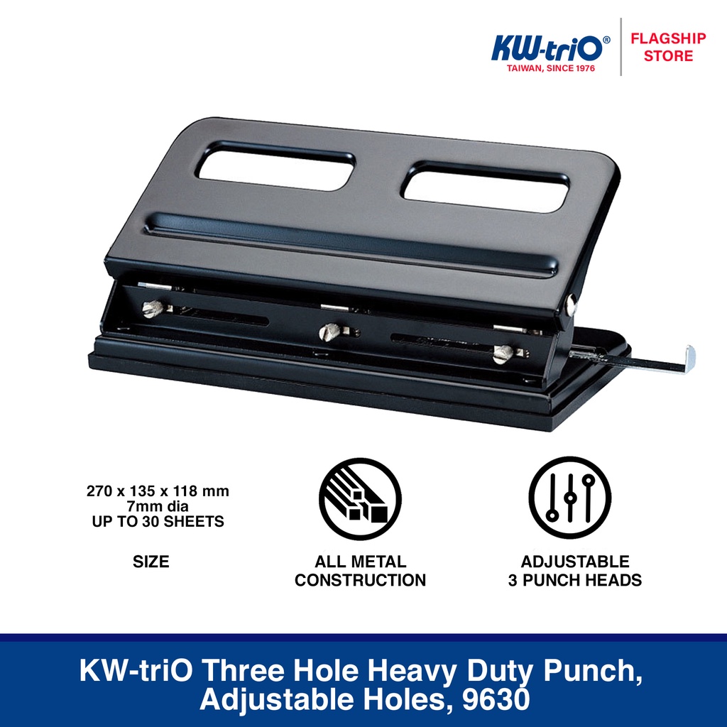 Kw-Trio Three Hole Heavy Duty Punch, Adjustable Holes (15179630)