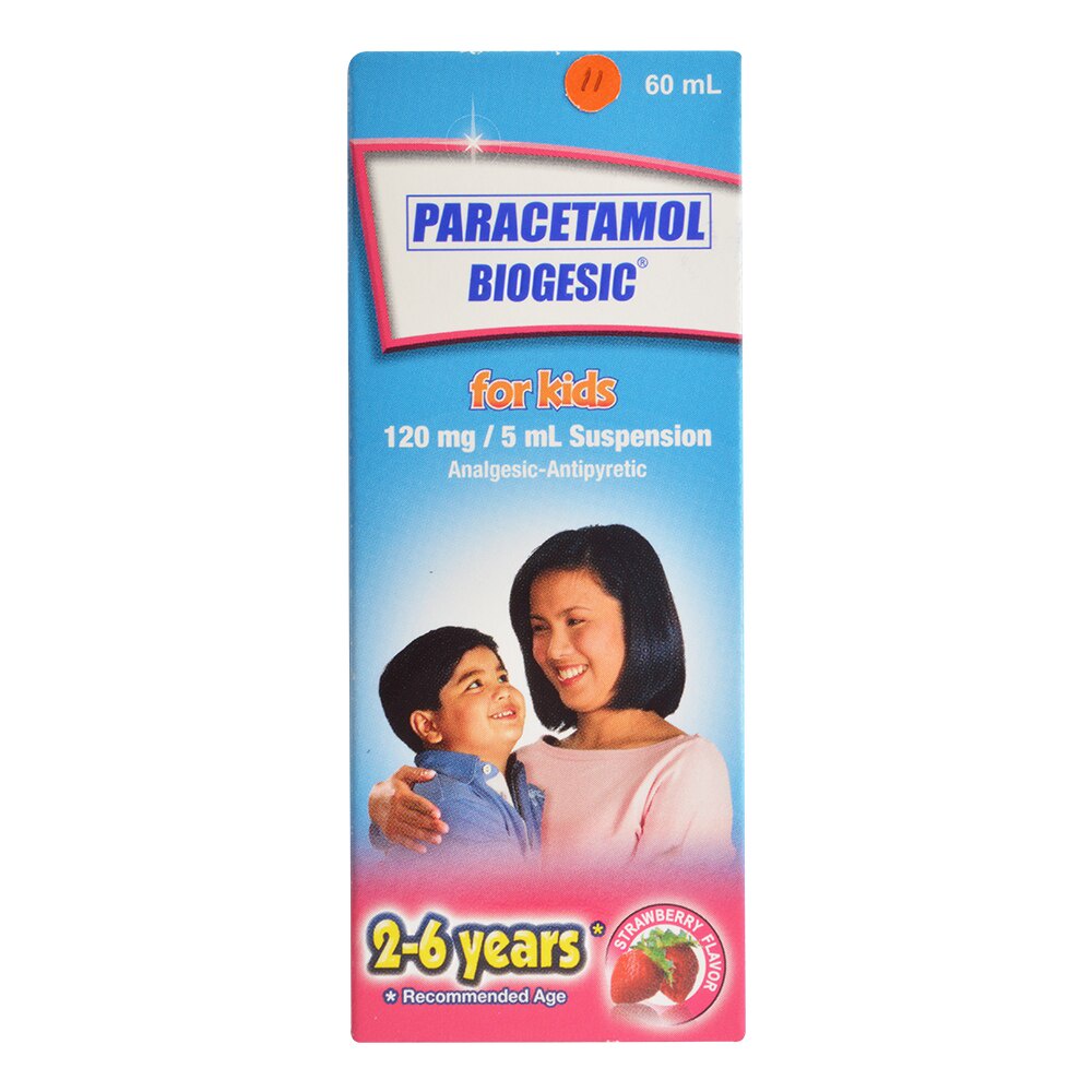 BIOGESIC Paracetamol 120 Mg/5 ML Strawberry-Flavored Oral Suspension 60 ...