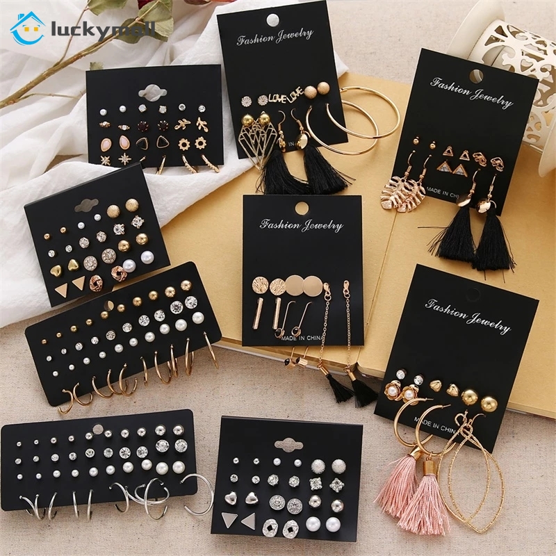 40Pcs set Gold Silver Pearl Stud Earings for Women Set Hoop Earrings Twist Tassel Accessories Jewelry Shopee Philippines