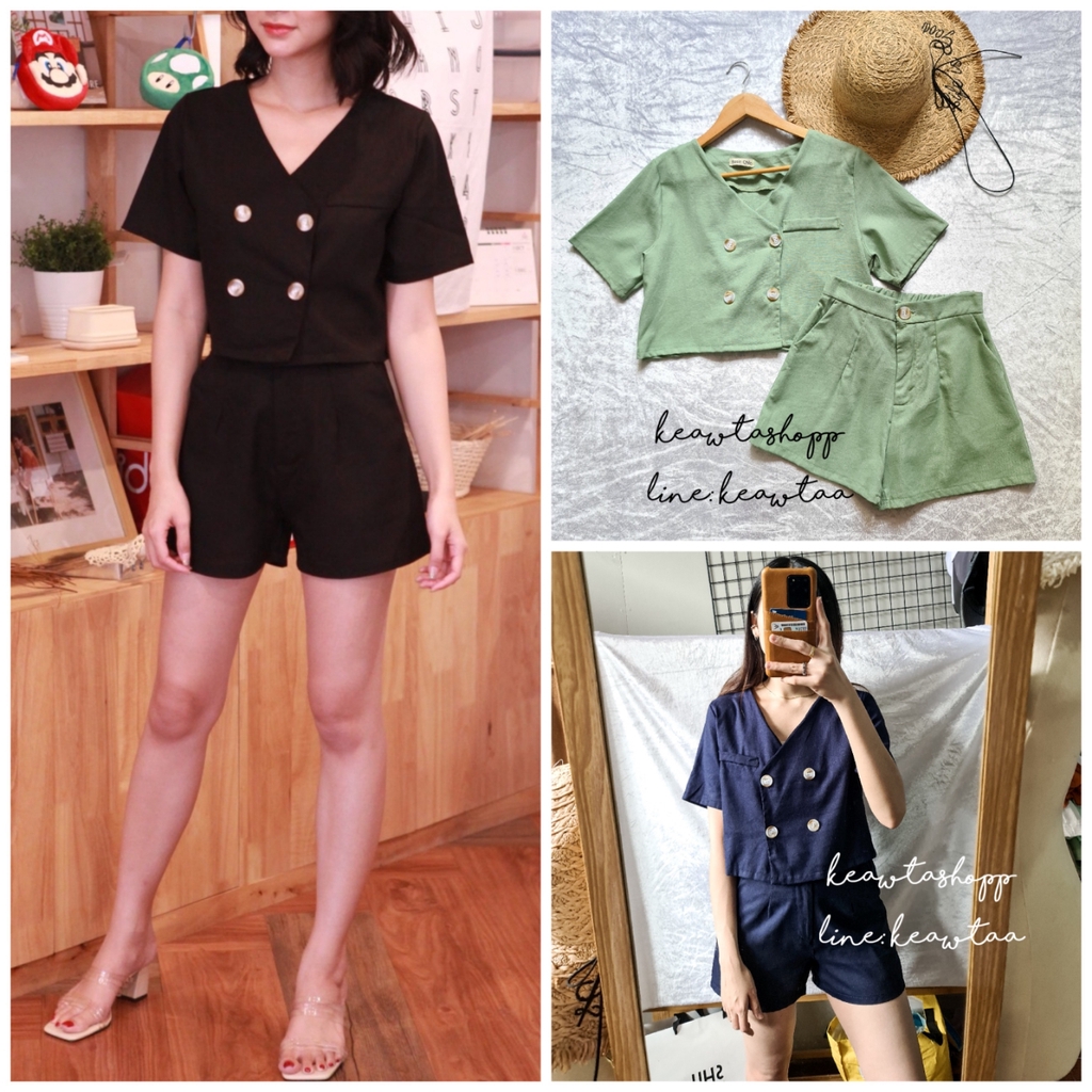 Linen Set Shirt Shorts Great Work Mother's Crop Removable Buttons Pants