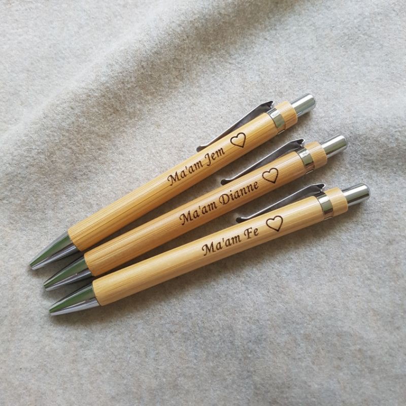 Personalized Bamboo Ballpen With Name Laser Engraved Refill Black Blue Cartridges Pen Customized Shopee Philippines