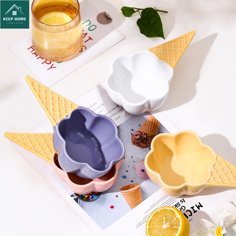 Ceramic Tableware Korean Creative Dessert Bowl Ice Cream Cone Shape Ice Cream Cup Handle Fruit
