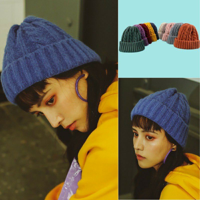Forwarding Knitted Wool Hat Thick Fabric Cold Protection Blue Full ...