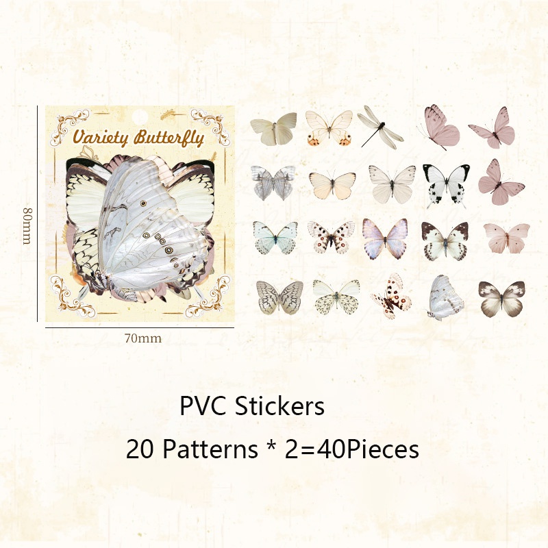 Journamm 40pcspack Pvc Materials Butterfly Stickers Diy Journling Supplies Art Collage Junk 6691