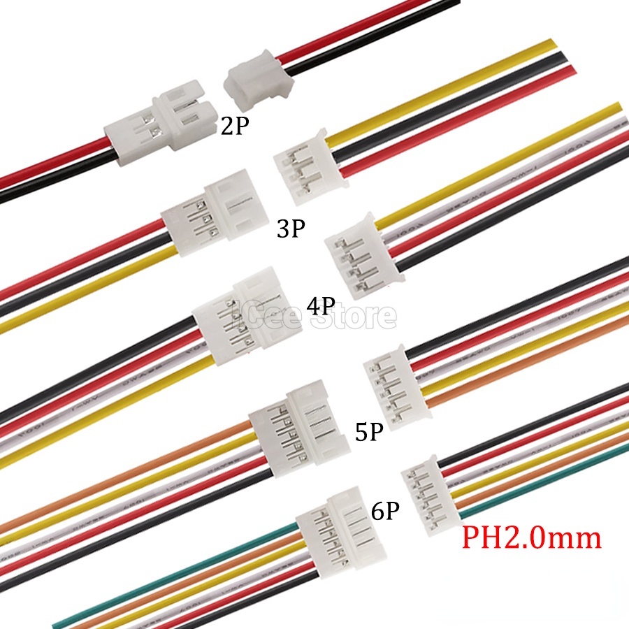 10Pcs PH2.0 Wire Connector PH 2.0 Pitch 2.0mm JST 2P/3P/4P/5P/6P 20CM ...