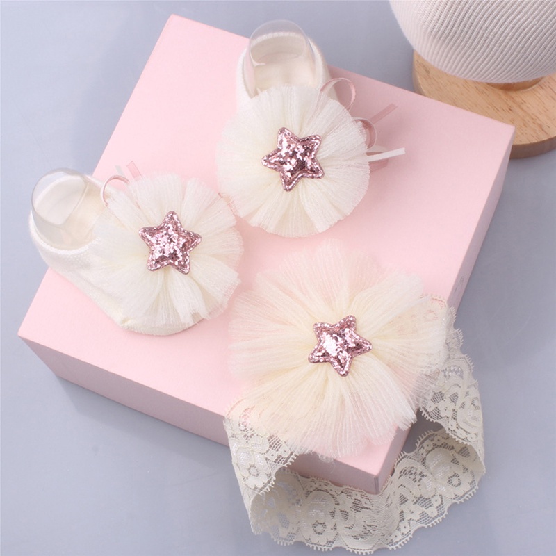 2Pcs/Set Baby Headband Socks Elastic Newborn Headbands For Girls Lace