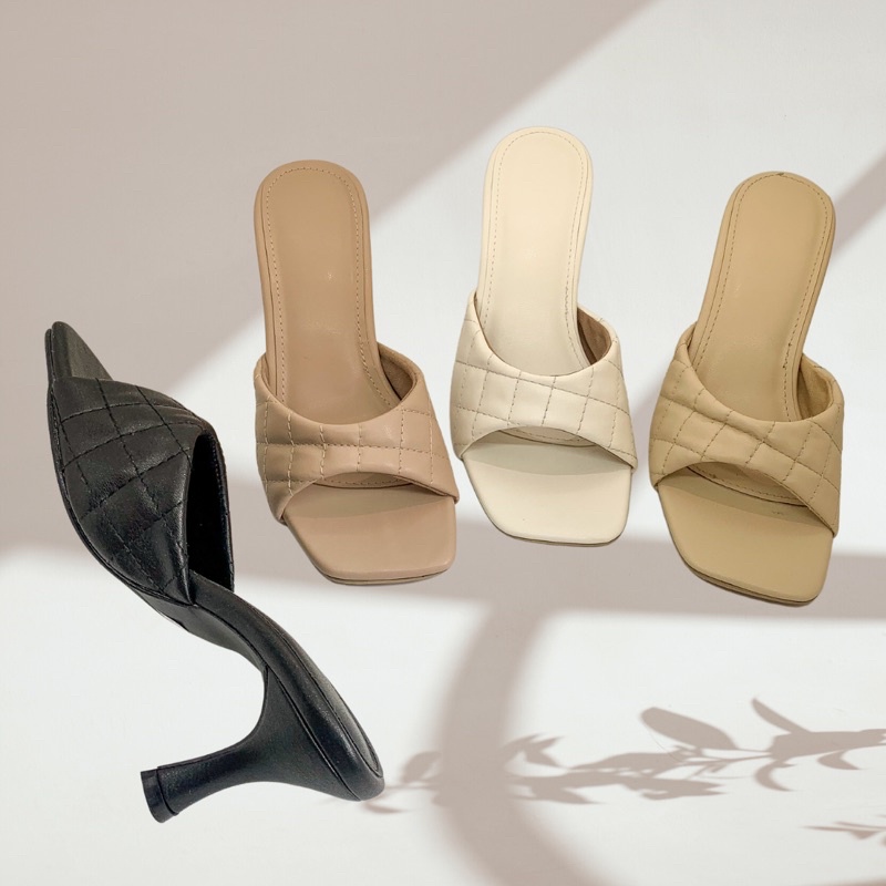 DEMI quilted strap kitten heels slides - Liliw-made sandals