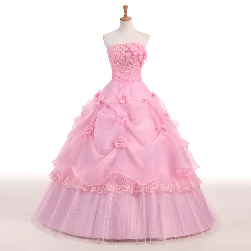 Pink Wedding Dresses Sweet Strapless Ball Gown Classic Robe De Mariee ...