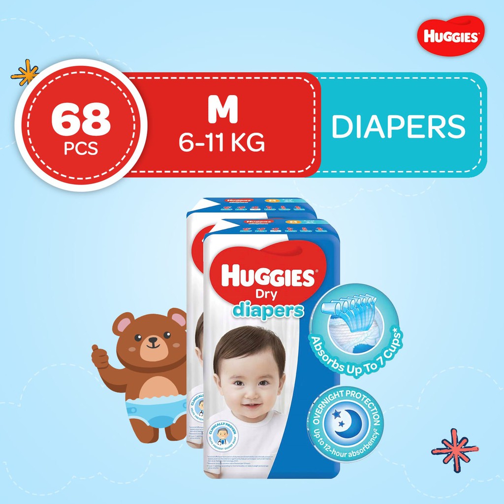 Huggies Dry Diapers Medium 34 pcs x 2 Packs (68 pcs) Shopee Philippines