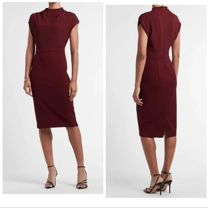 Ex.press Sleeve Draped Mock Neck Dress Shopee Philippines