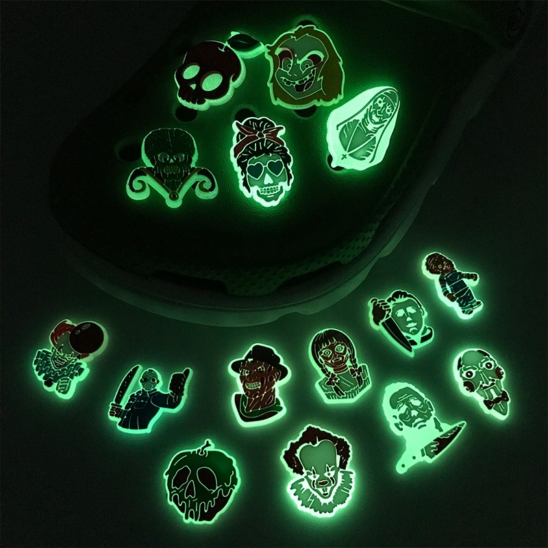 Glow In The Dark Jibbitz Halloween Crocs jibbits Pins Skull Clown Shoe