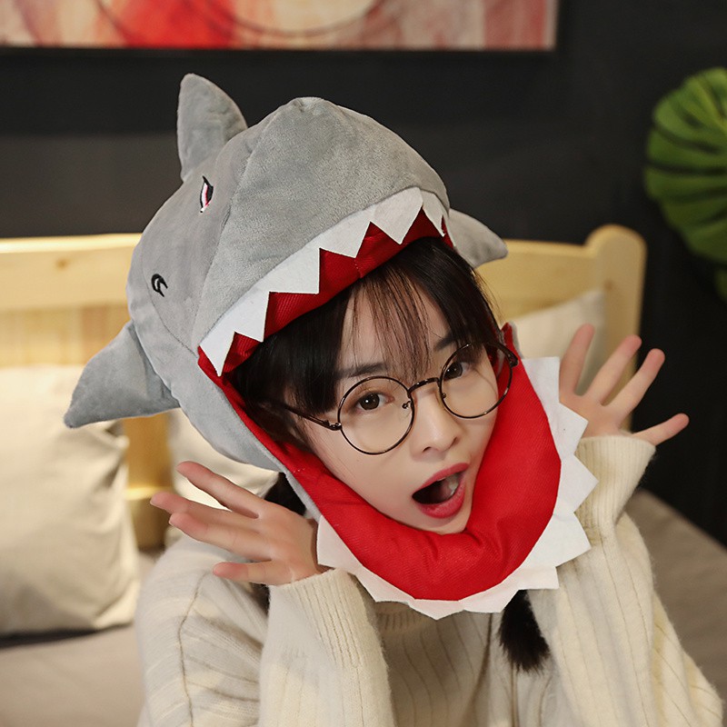 Japanese and Korean cute hat funny shark dinosaur headgear C | Shopee ...