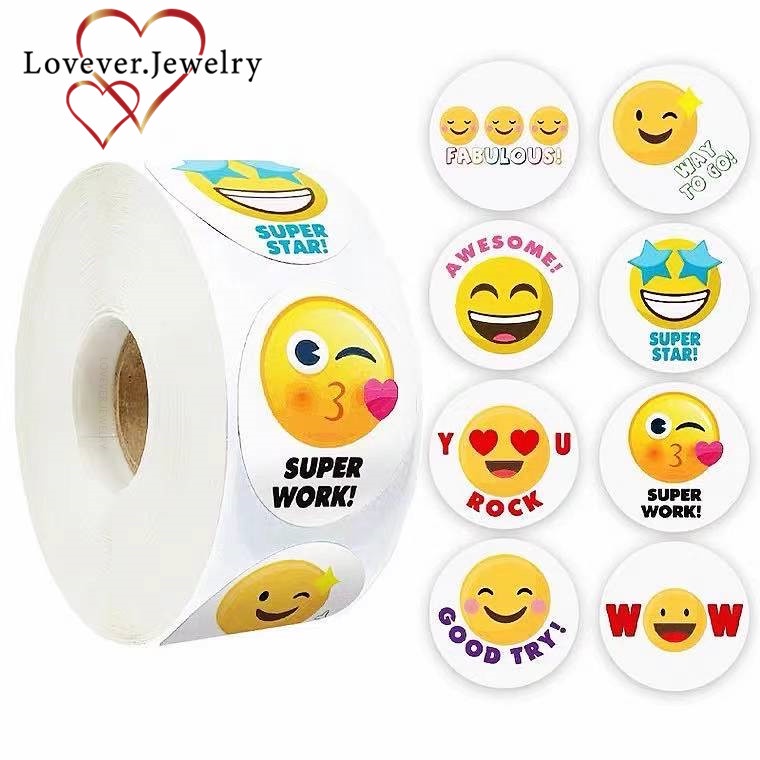 LOVEVER 500pcs/roll High quality 8 different styles emoji sticker ...