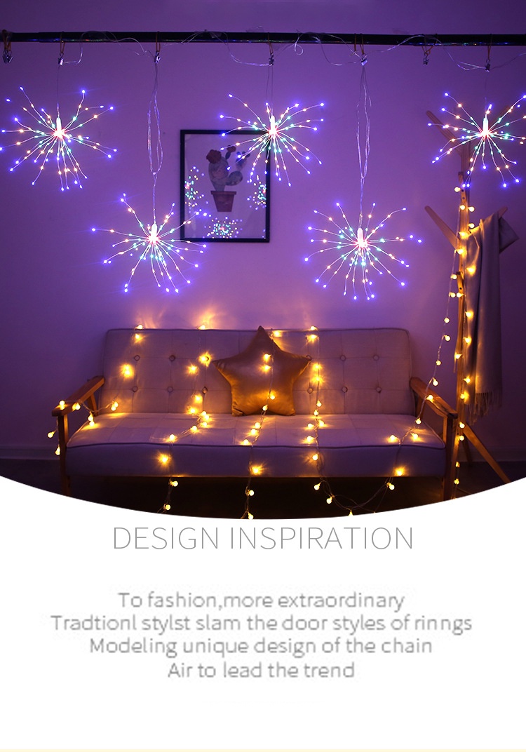 Hanging Starburst String Light Firework Copper Fairy Garland Christmas ...