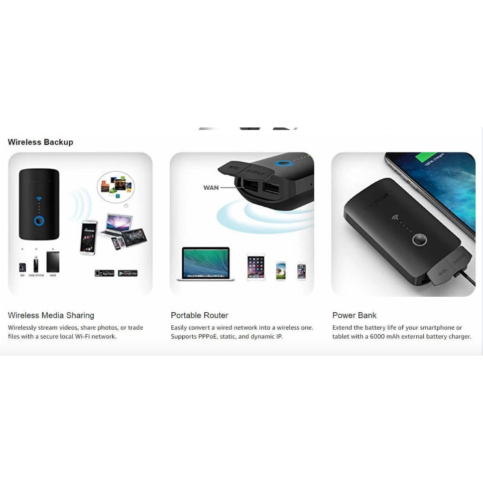 RAVPower FileHub Plus, Wireless Travel Router, Portable SD Card,HDD ...