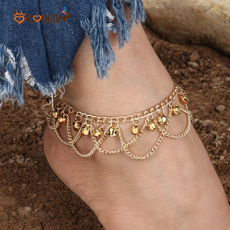 Korean Popular Anklets Bohemian Wave Tassel Bell Chain Foot
