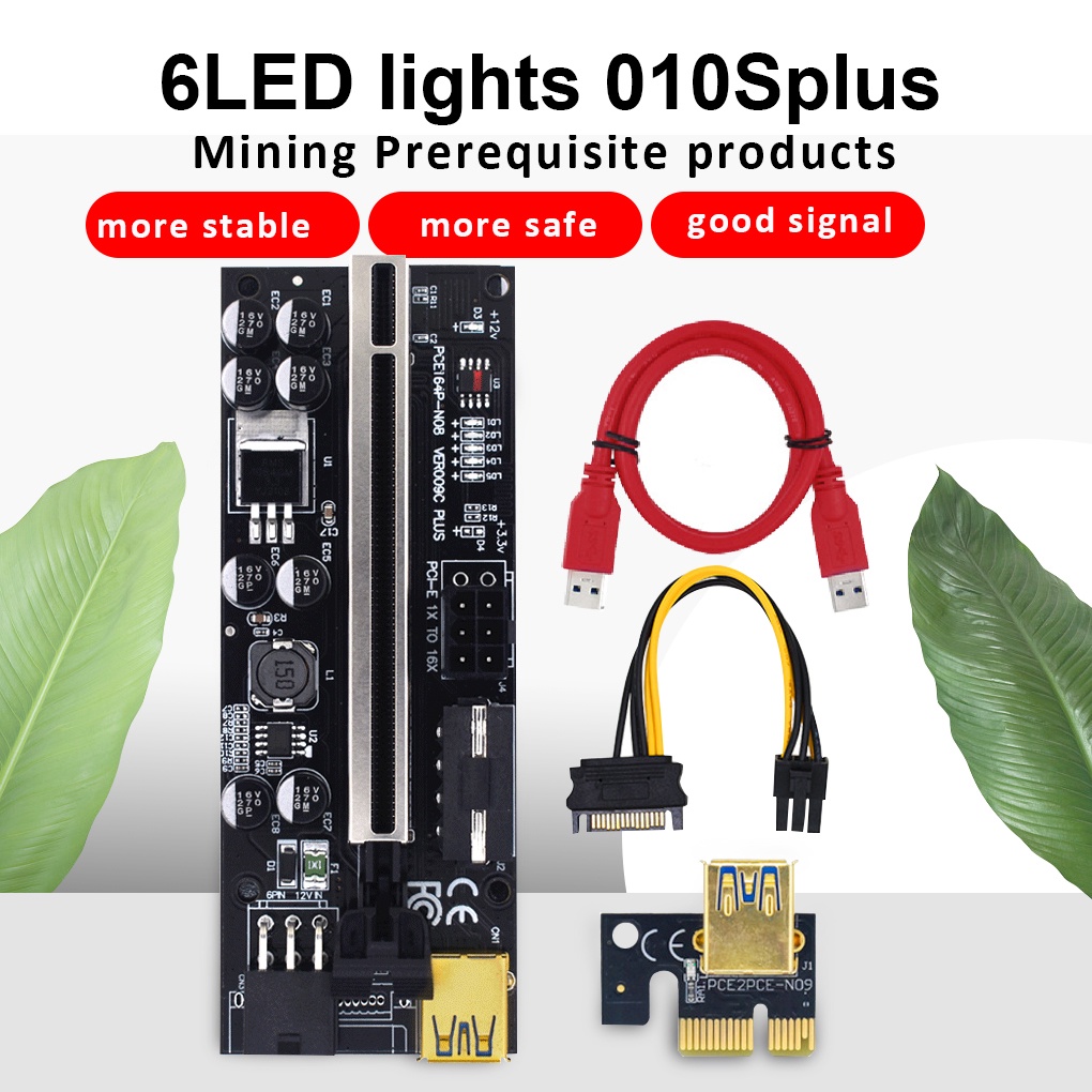 Bitcoin Mining Cable VER009S PCI-E Riser Card – PCIe 1x To 16x USB 3.0  Extension Cable For Crypto Mining Rigs 8-Pin PCI-E Computer Graphics Cards  For PCI Express 3.0 X16