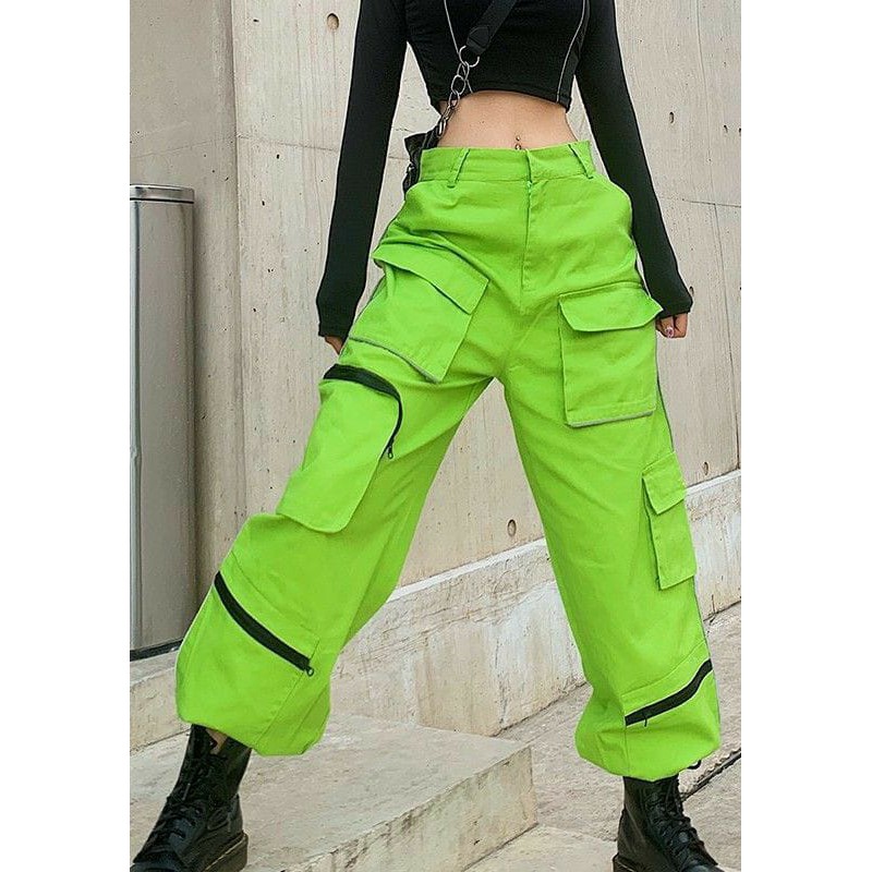 Neon cargo past Pants / Men's Women's Pants free belt S9B9 Shopee