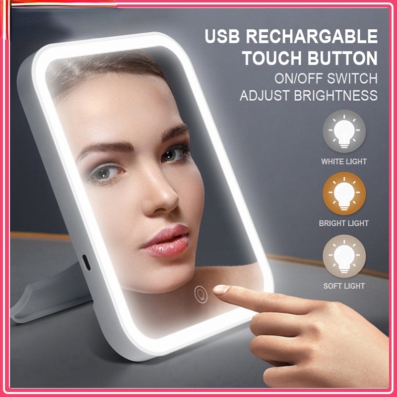 LED Three coloer Makeup Mirror Vanity Mirror USB Charge Folding