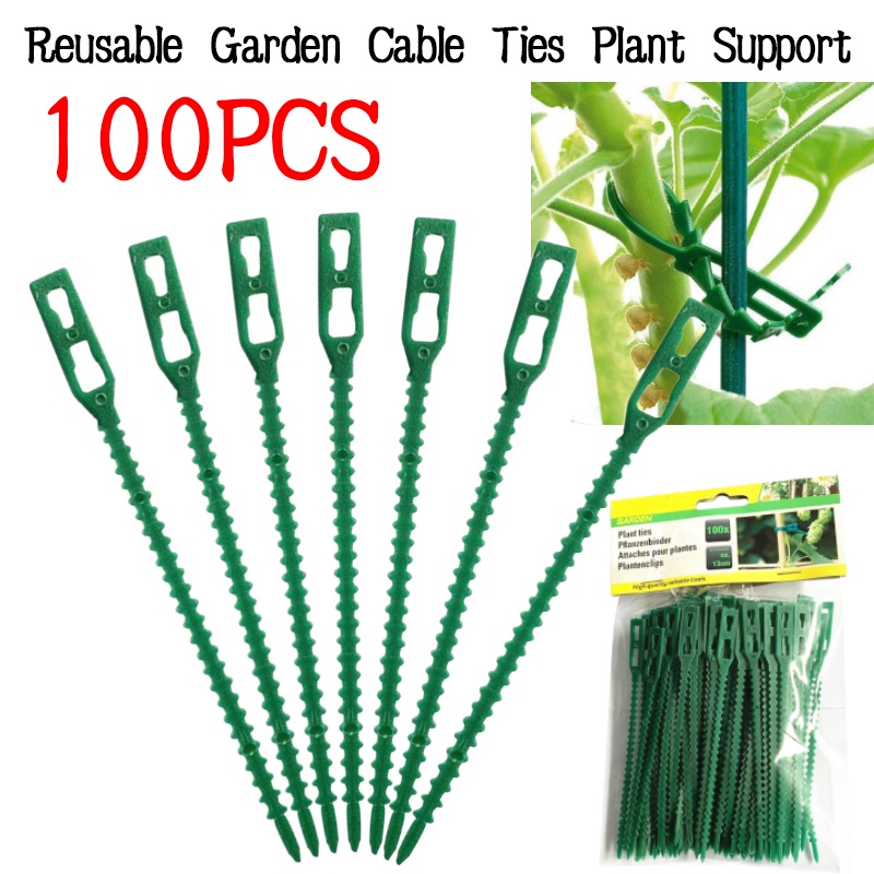 100pcs Reusable Garden Cable Ties Plant Support Shrubs Fastener Tree Locking Adjustable Cable