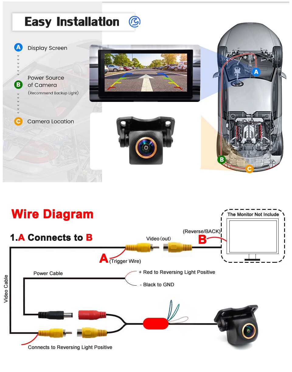 Smartour AHD 2K 1920x1080P Vehicle Rear View Camera 180 Degree Golden ...
